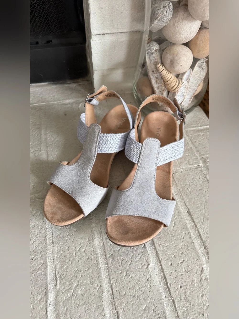 Vionic Katy II Lavender Suede Cork Wedge Comfort Sandals Size 10